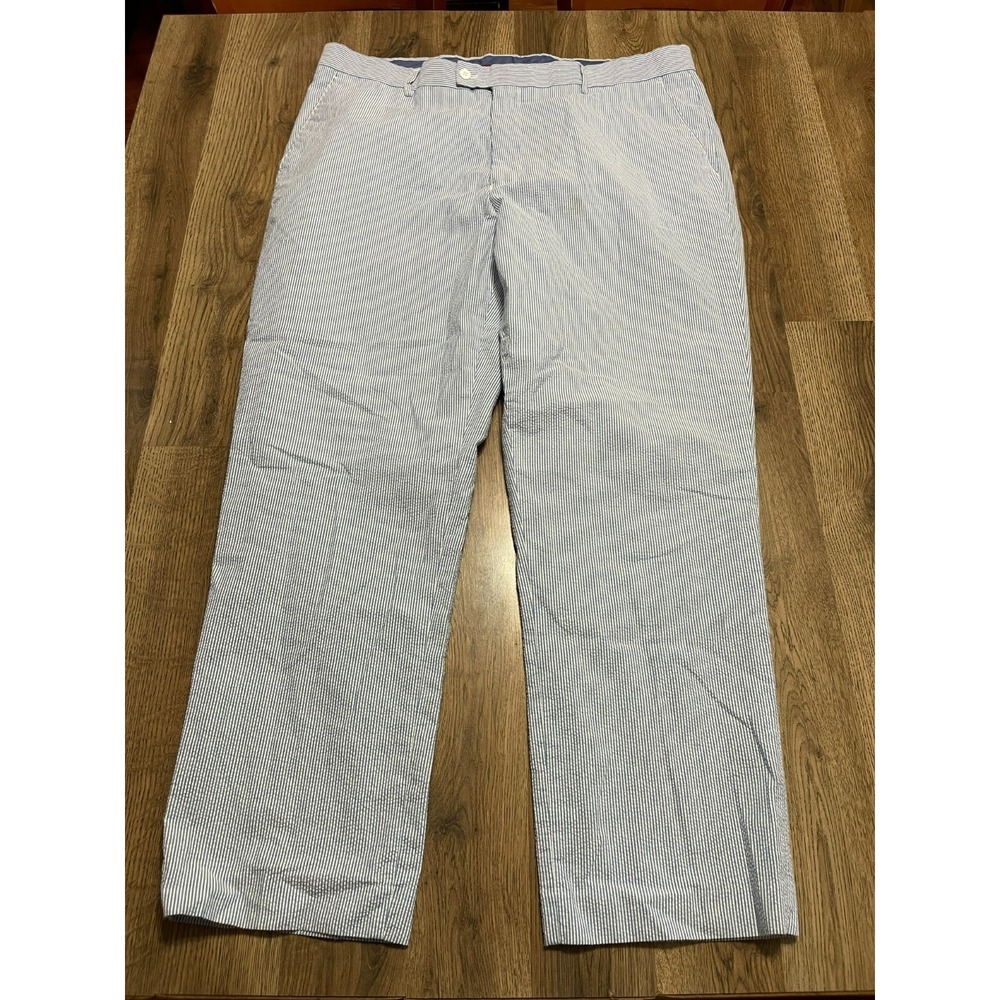 Linea Uomo Pants, Men's Size 40x30, Blue White, Straight Leg, Flat Front